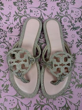 Tory Burch Pale Pink Crystal-Trim Miller Thong Sandals